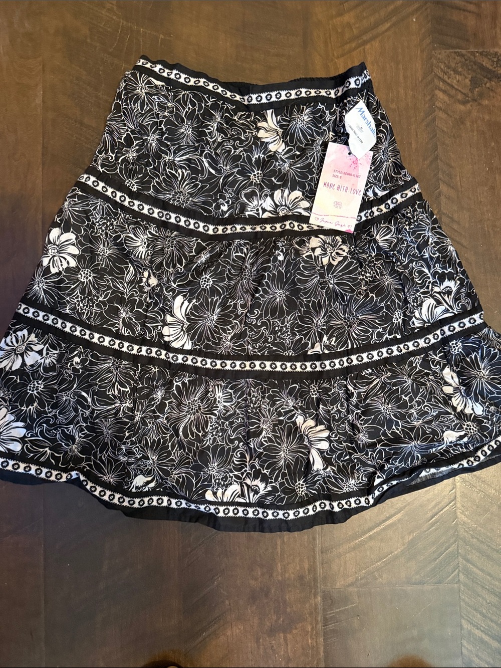 Girls Black and White Floral Tiered Skirt